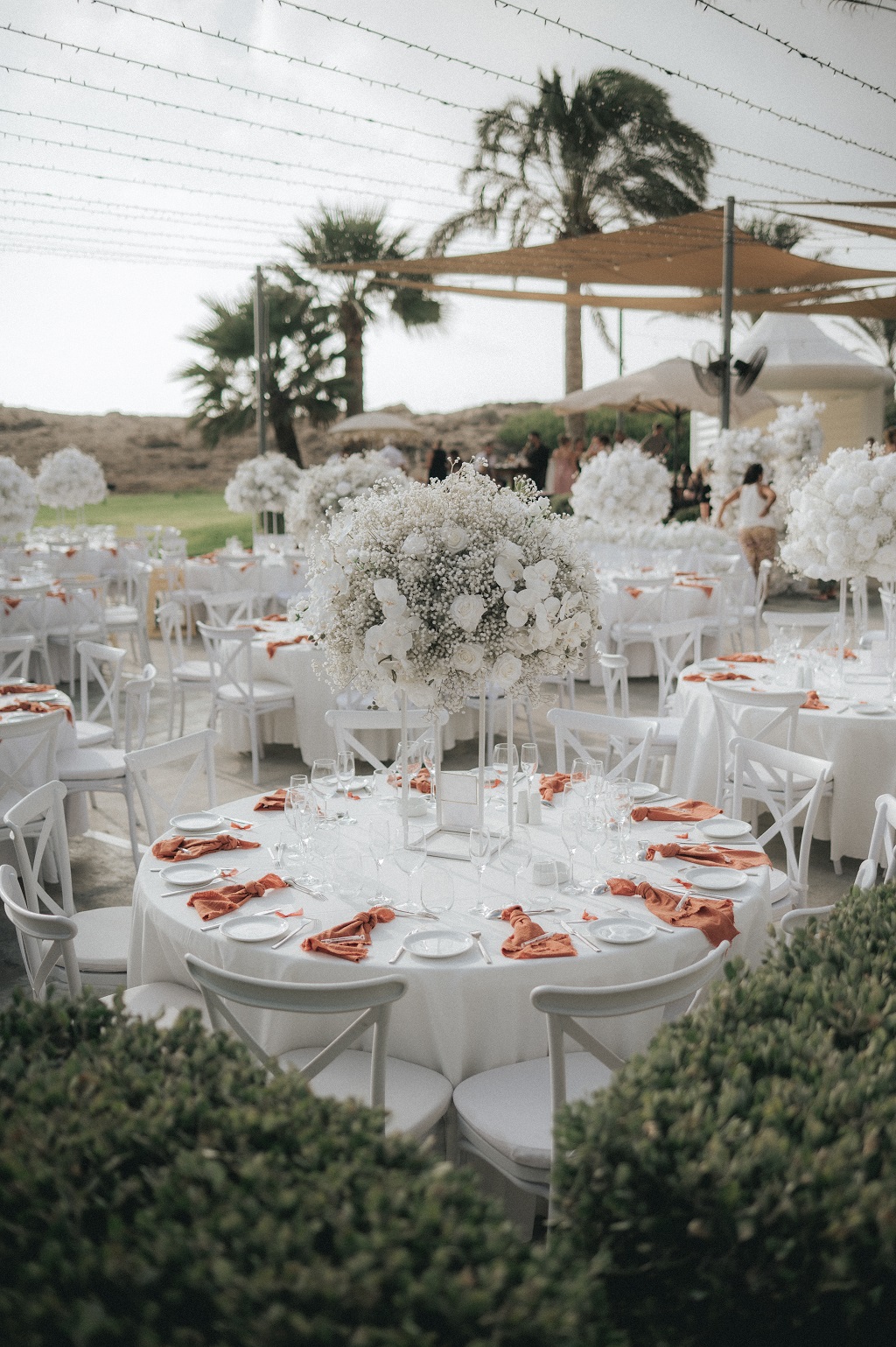 Elegant floral reception design at Alassos wedding venue Cyprus